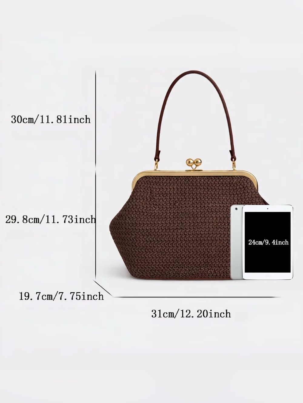 Multi-Stripe Straw Frame Kiss Lock Top-Handle Bag - Picture 6 of 6